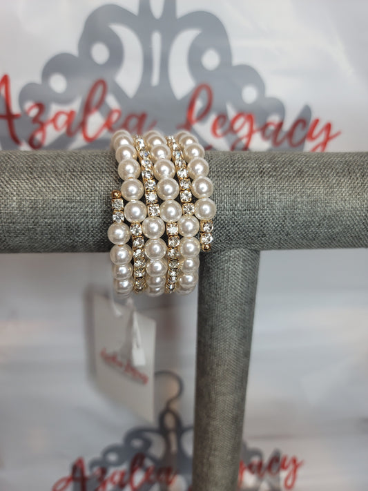 Pearl rhinestone wrap bracelet